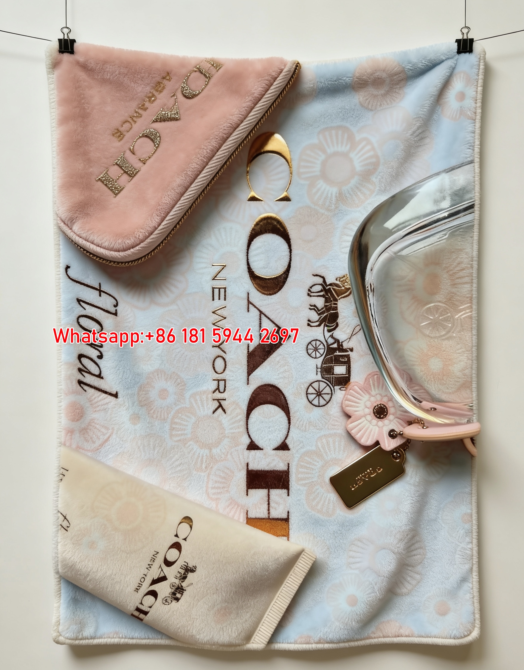 Coach New York Floral Fragrance Flannel Throw Blanket for Couch & Wall Decor C096